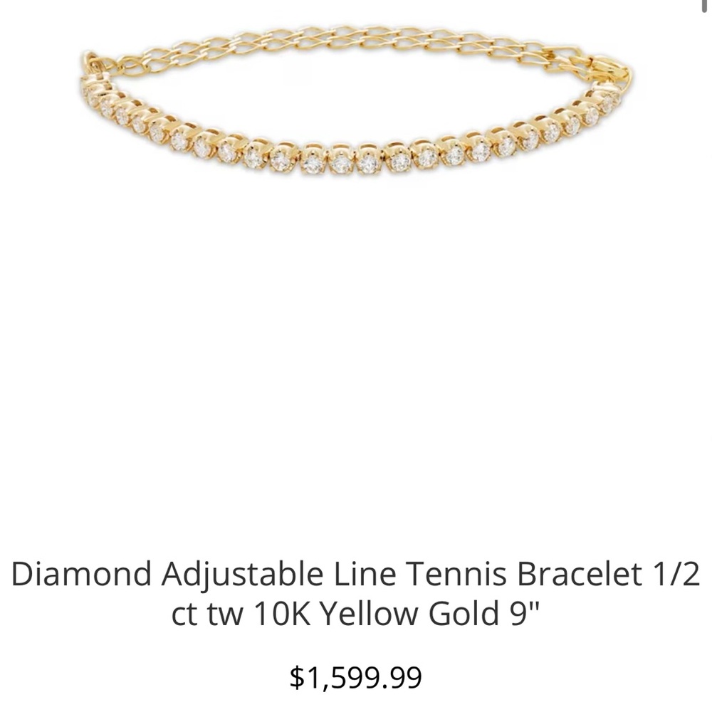 Diamond adjustable tennis bracelet 1/2k 10k yellow gold